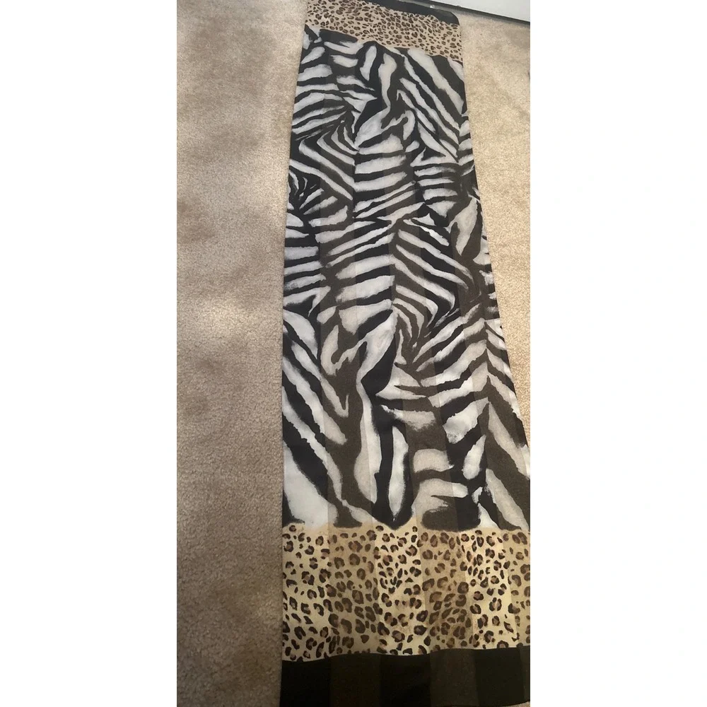 Made in Italy Mixed Animal Print Scarf Zebra Leopard Black White Tan Rectangular